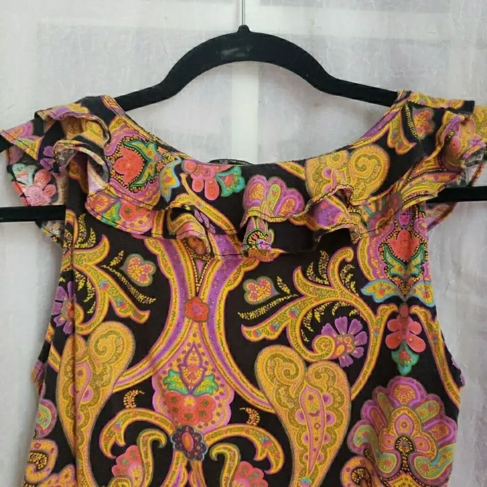 Ralph Lauren Colorful Paisley Sleeveless Top Drape Neck Cotton M - Picture 7 of 10